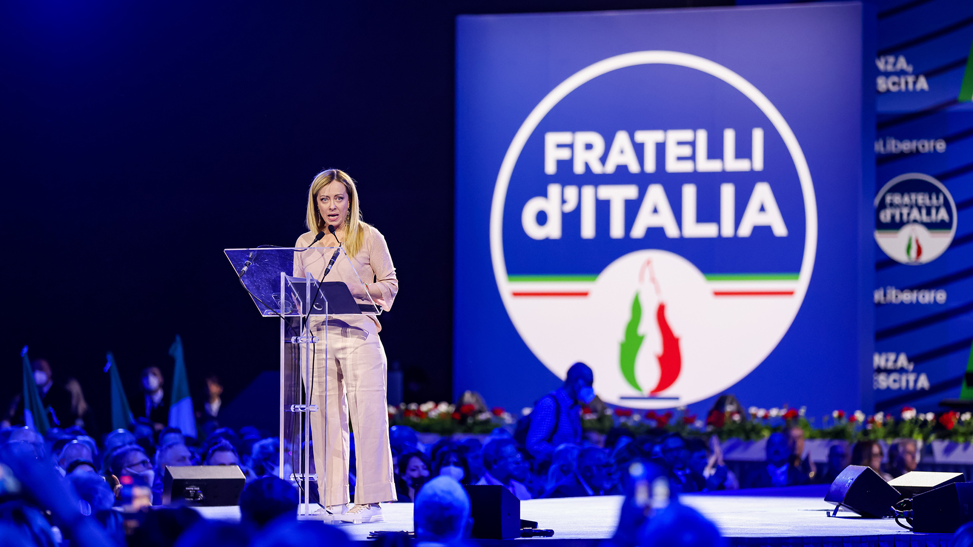 Giorgia Meloni auf dem Parteitag der Fratelli d’Italia (Brüder Italiens) | picture alliance / ZUMAPRESS.com