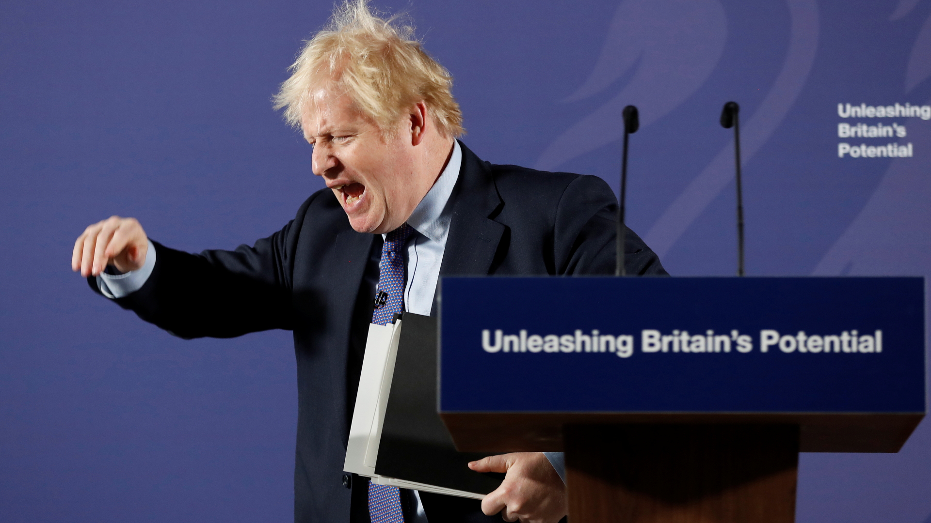 Der britische Premierminister Boris Johnson stellt Anfang Februar 2020 im im Royal Naval College in London seine Pläne für die anstehenden Abkommensverhandlungen mit der EU vor. | REUTERS