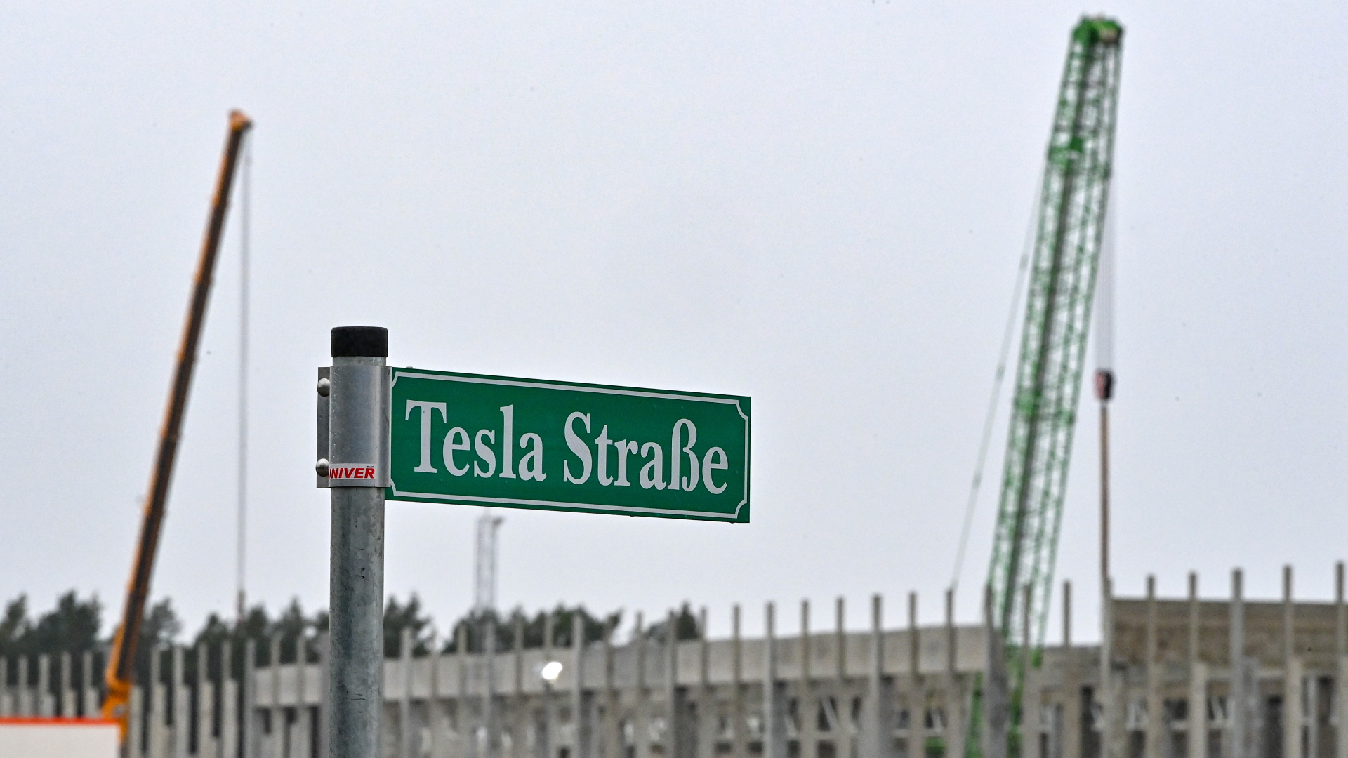 Die Tesla-Straße in Grünheide | dpa