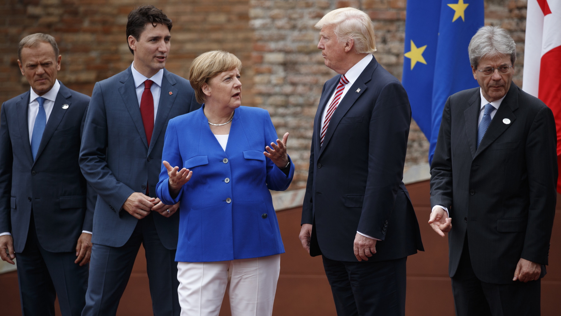 Tusk, Trudeau, Merkel, Trump und Gentiloni | AP