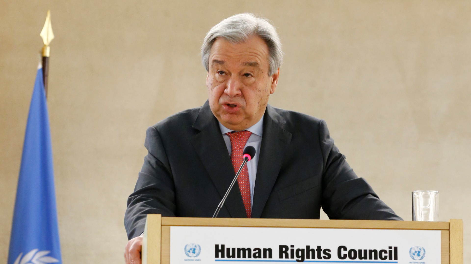 UN-Generalsekretär Antonio Guterres spricht auf der Sitzung des Menschenrechtsrates in Genf. | REUTERS