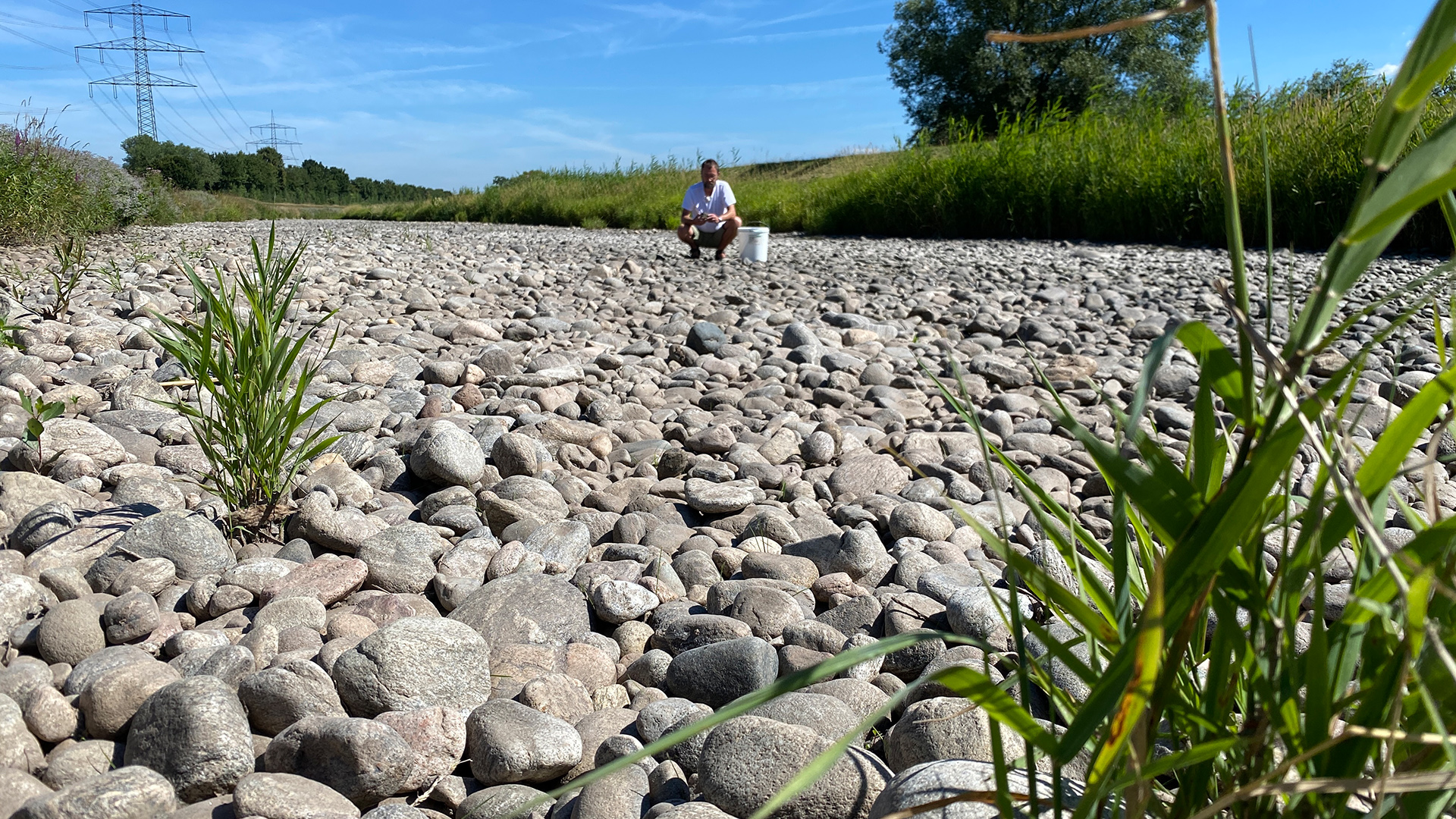 Ingo Kramer untersucht die Steine im ausgetrockneten Flussbett. | Jasmin Bergmann