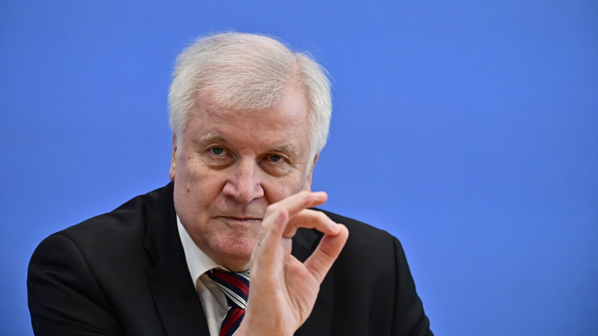 Innenminister Horst Seehofer gestikuliert auf einer Pressekonferenz zur Bekanntgabe der Asylzahlen für 2018. | Bildquelle: AFP