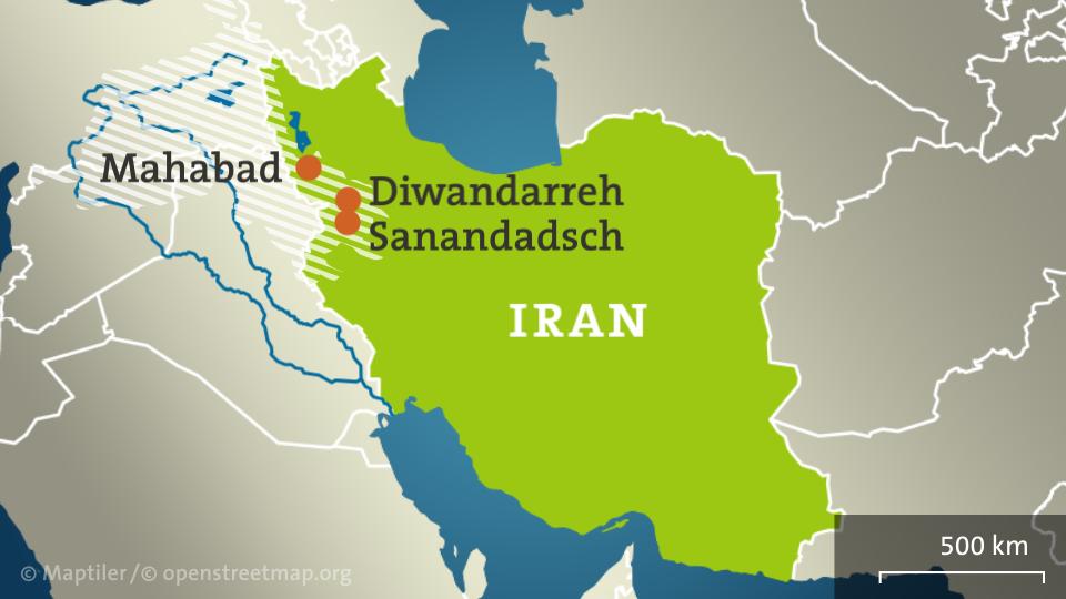 Karte: Iran mit Kurdengebieten