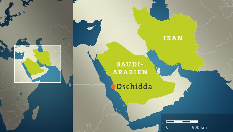 Karte: Iran und Saudi-Arabien mit Hafenstadt Dschidda | 
