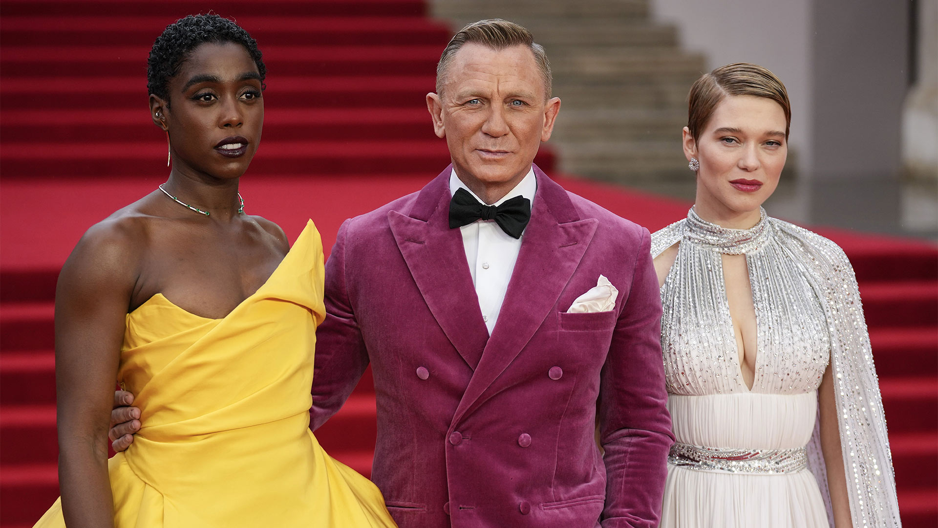 Bond-Darstellerinnen: Lashana Lynch, Daniel Craig und Lea Seydoux (v. l.) | picture alliance / ASSOCIATED PR