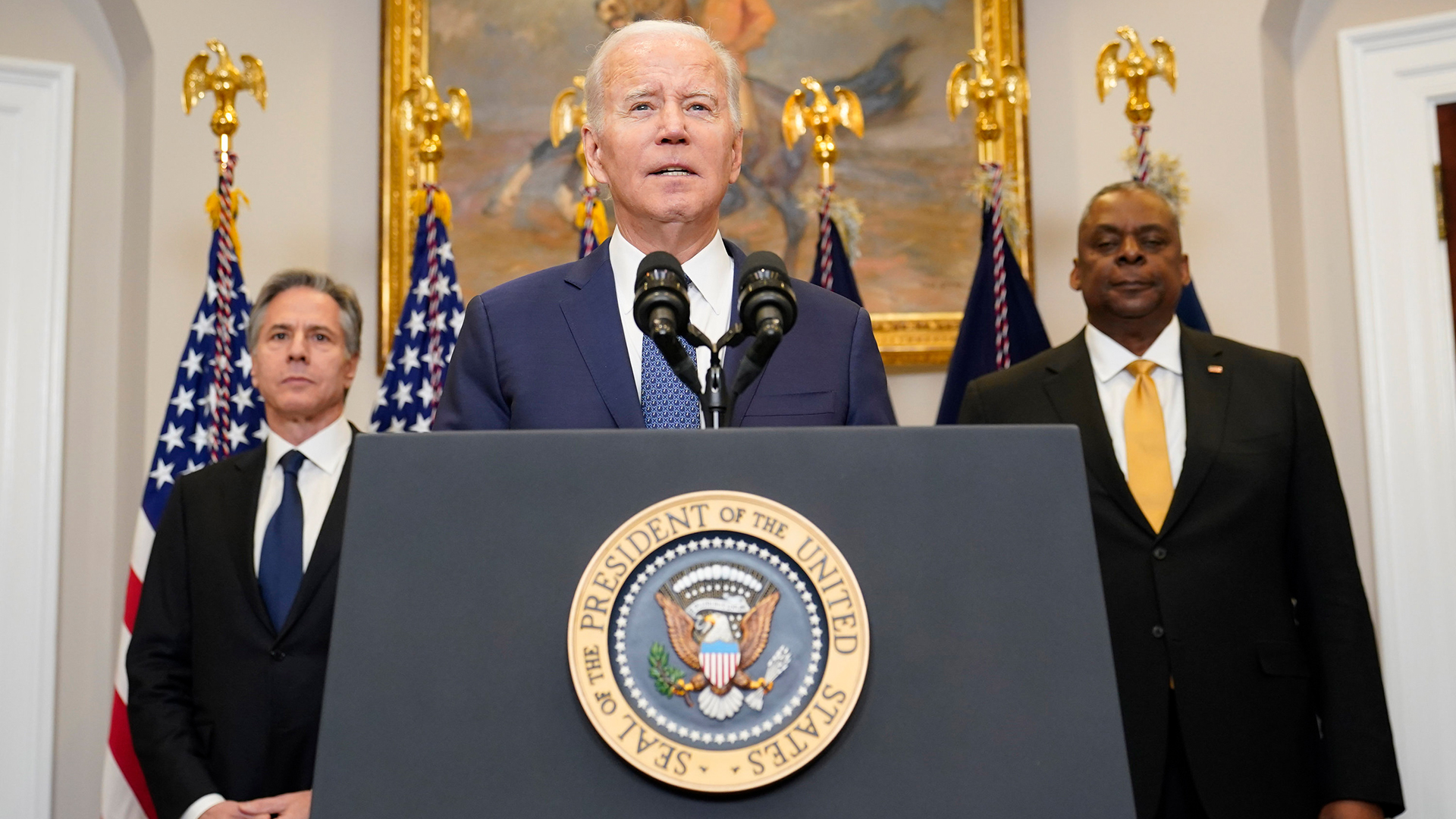 Joe Biden spricht im "Roosevelt-Room" im Weißen Haus | AP