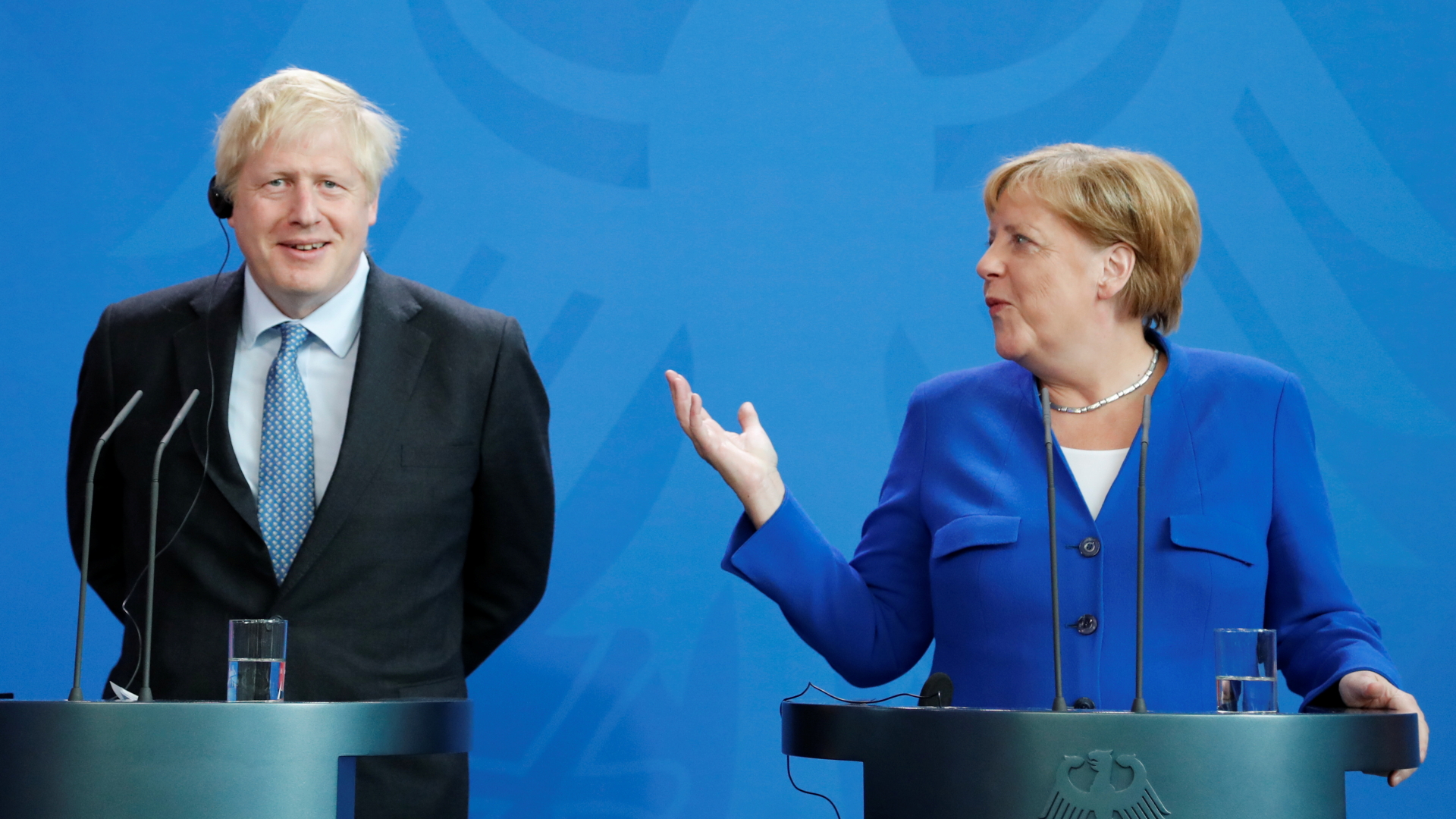 Der britische Premierminister Boris Johnson und Bundeskanzlerin Angela Merkel im Kanzleramt in Berlin