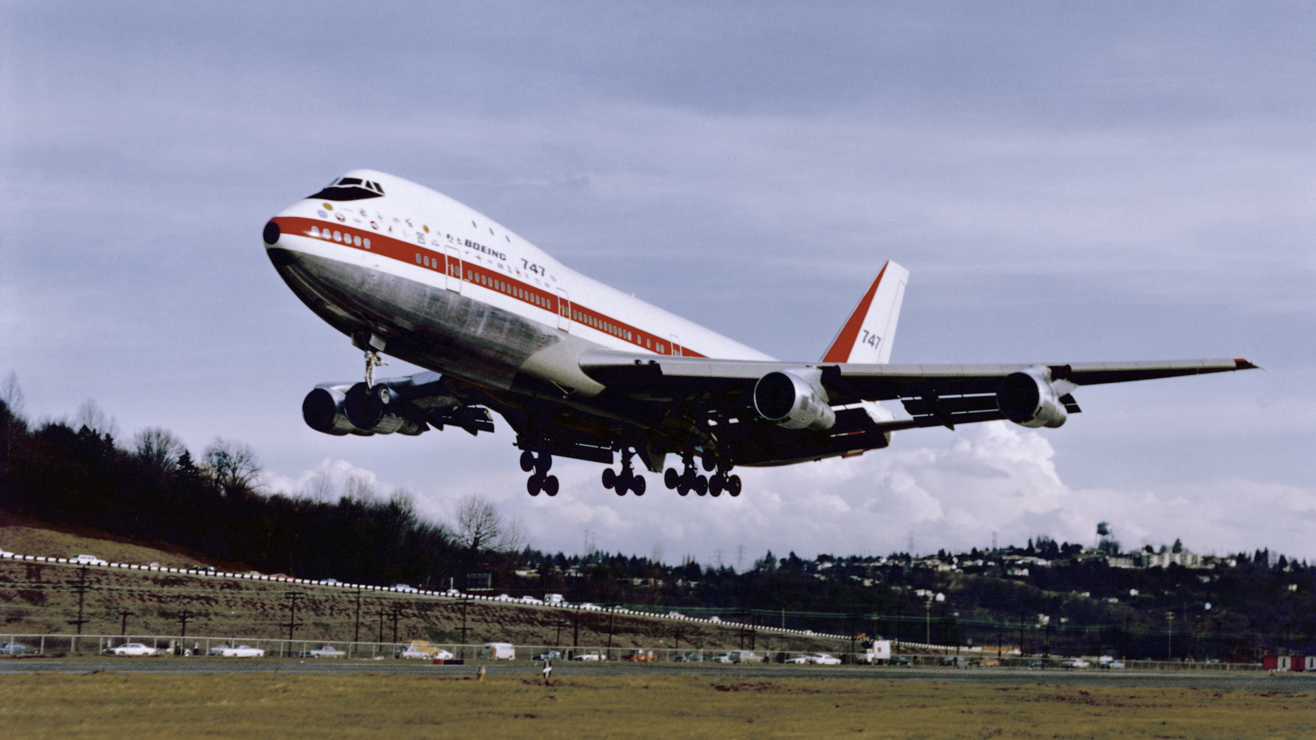 Start der ersten Boeing 747 auf dem Boeing Field in Seattle, USA. (Aufnahme vom 18. Februar 1969) | dpa