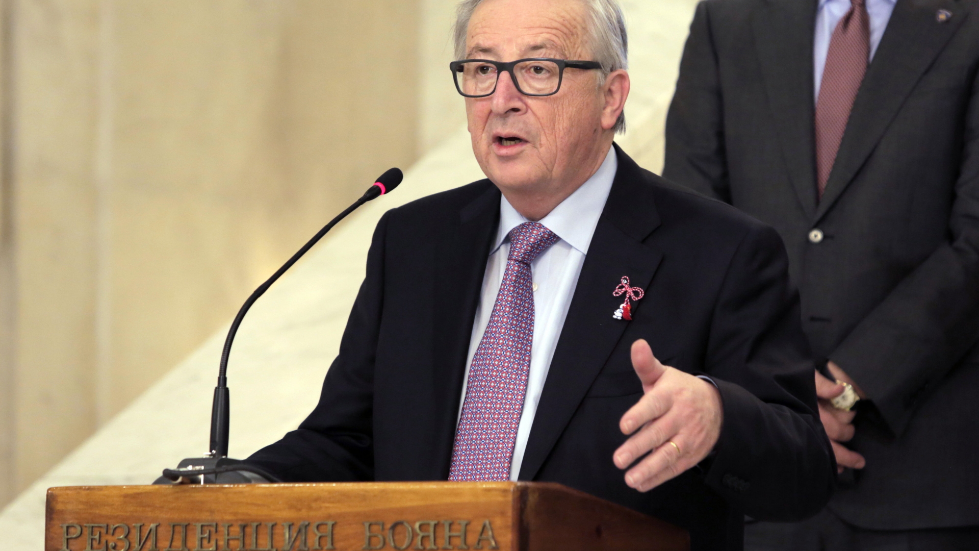 EU-Kommissionspräsident Jean-Claude Juncker in Bojana bei Sofia zum Abschluss einer Reise in sechs Staaten auf dem Balkan. 01.03.2018. | dpa