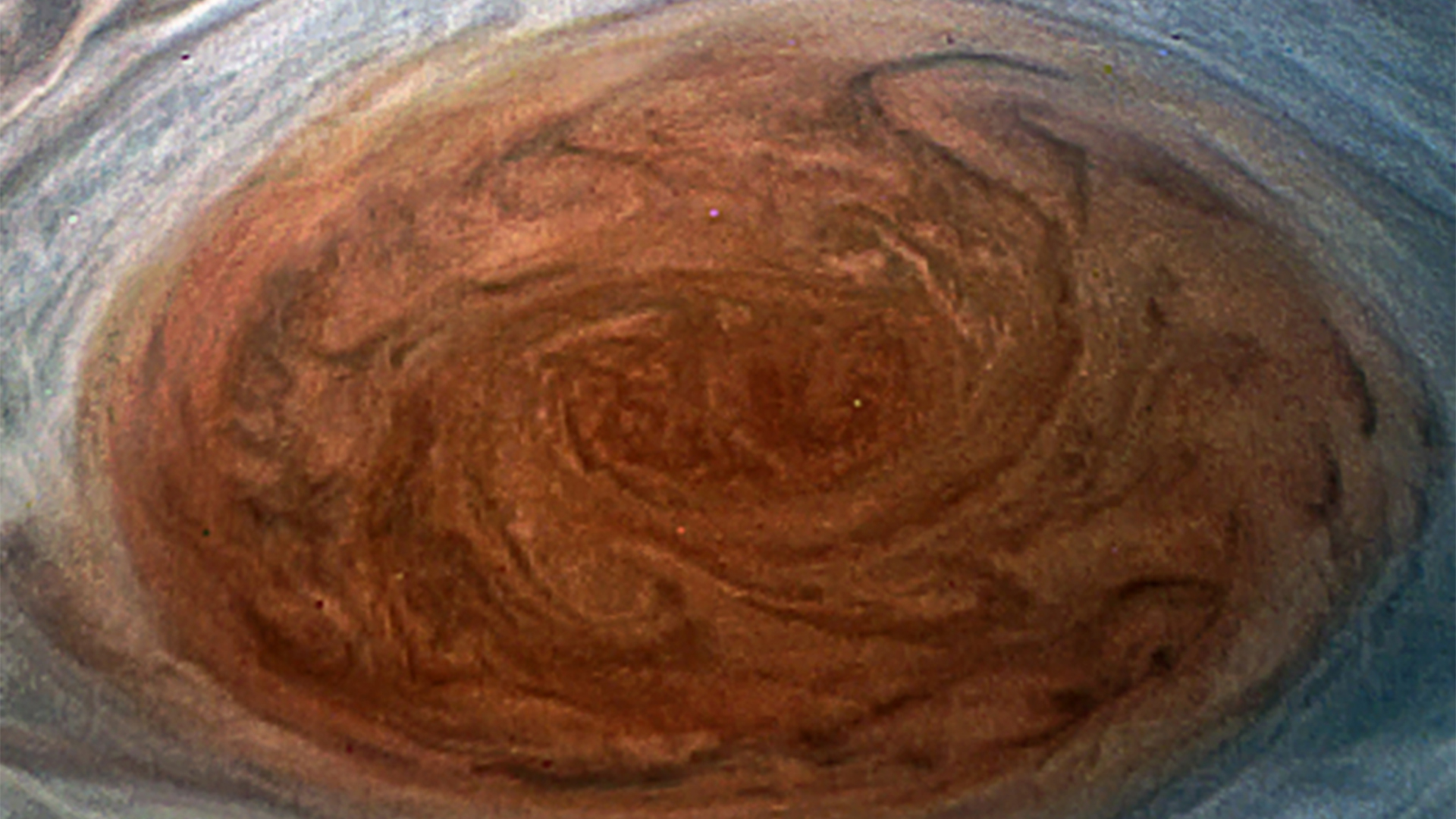 Überflug der US-Forschungssonde ''Juno'' über den Großen Roten Fleck des Jupiter