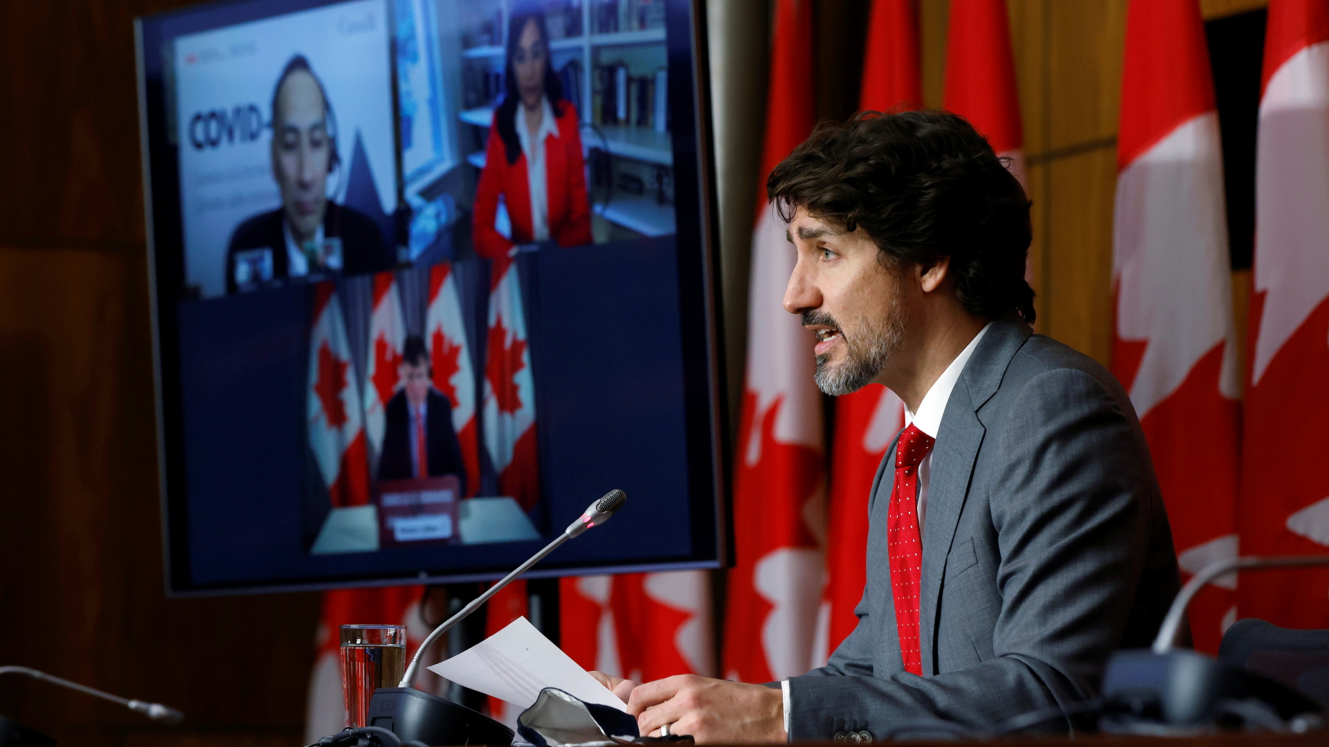 Kanadas Premier Justin Trudeau bei einer Pressekonferenz zur Bekämpfung der Corona-Krise im Land. | REUTERS