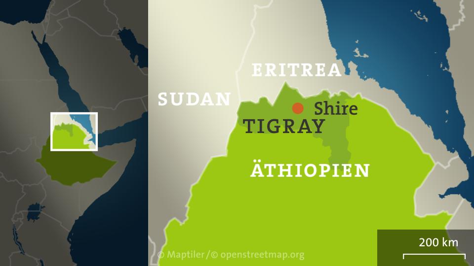 Die Karte zeigt die Region Tigray in Äthiopien.
