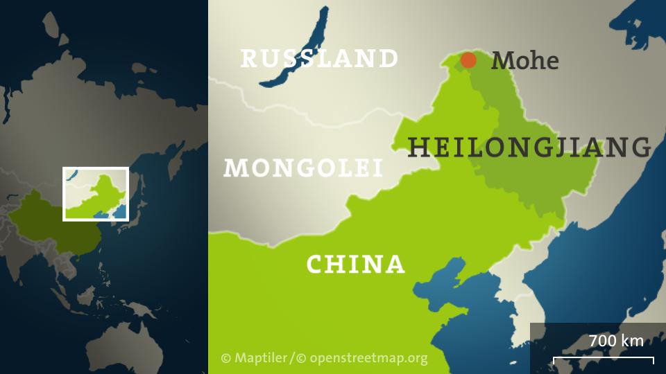 Karte mit China, Heilongjiang und Mohe