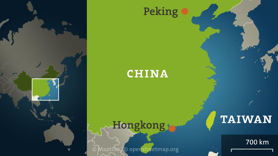 Karte China mit Peking, Hongkong und Taiwan
