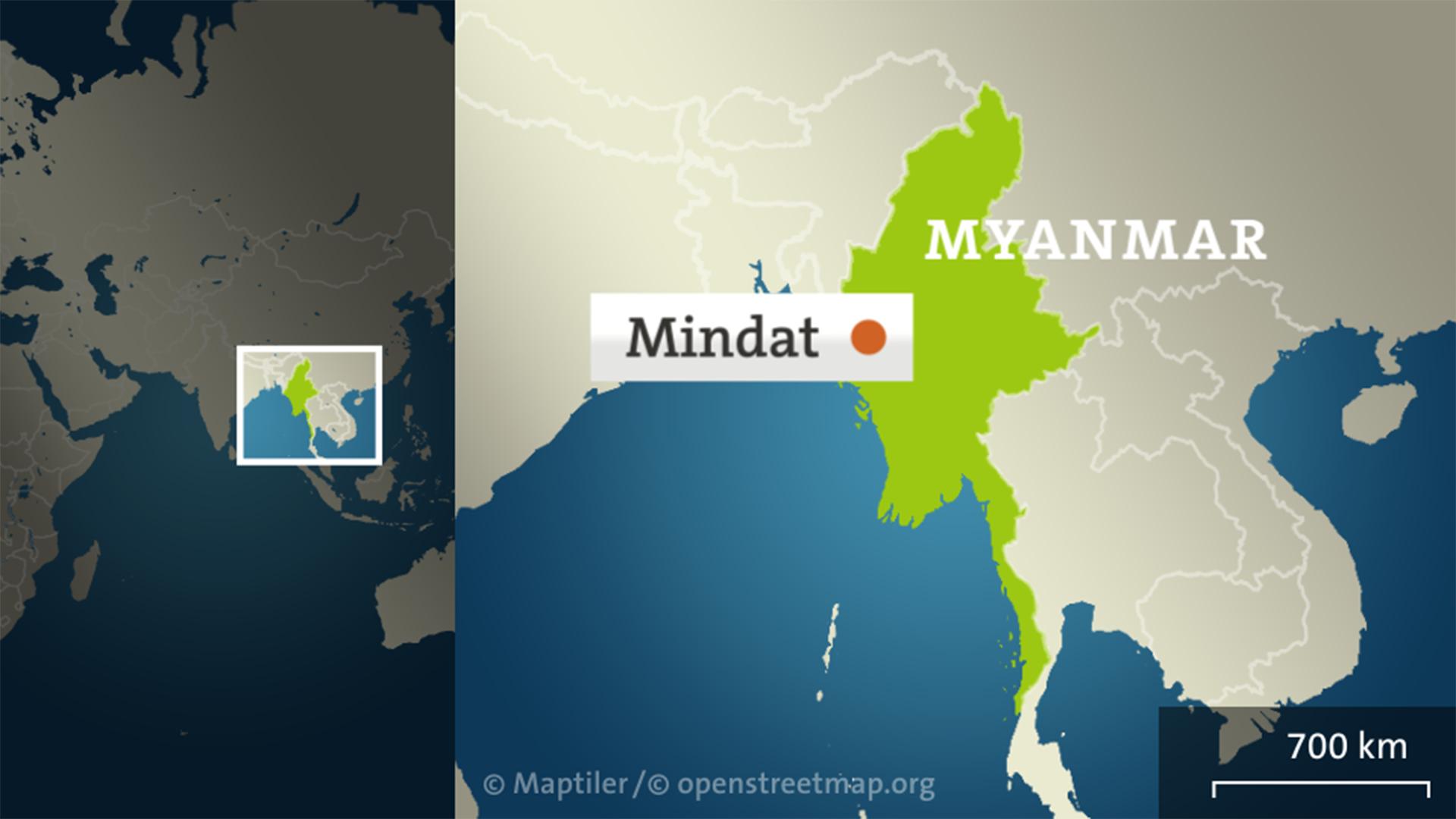 Eine Karte von Myanmar mit Mindat.