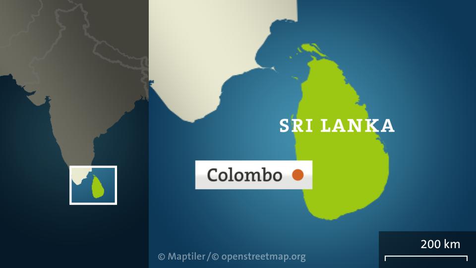 Die Karte zeigt Sri Lanka mit Colombo