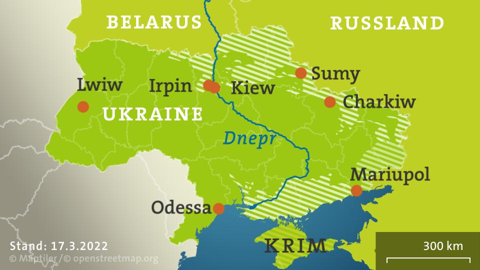 Eine Karte der Ukraine mit den umkämpften Gebieten | ISW/17.03.2022