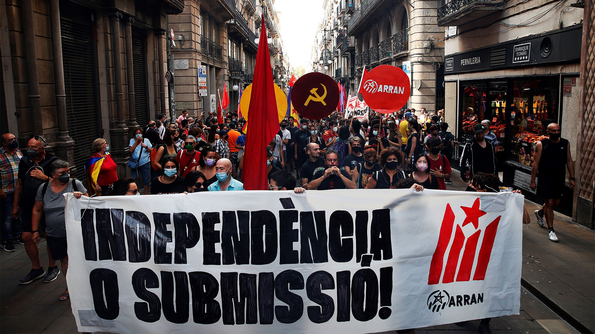 Demonstranten am katalonischen Nationalfeiertag. | EPA