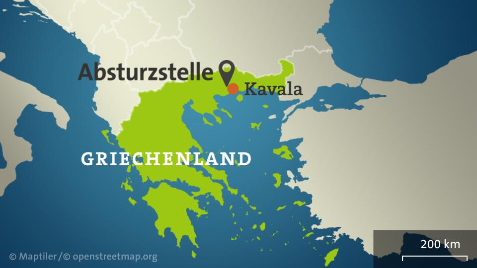 Karte: Ort des Flugzeugabsturzes nahe Kavala, Griechenland