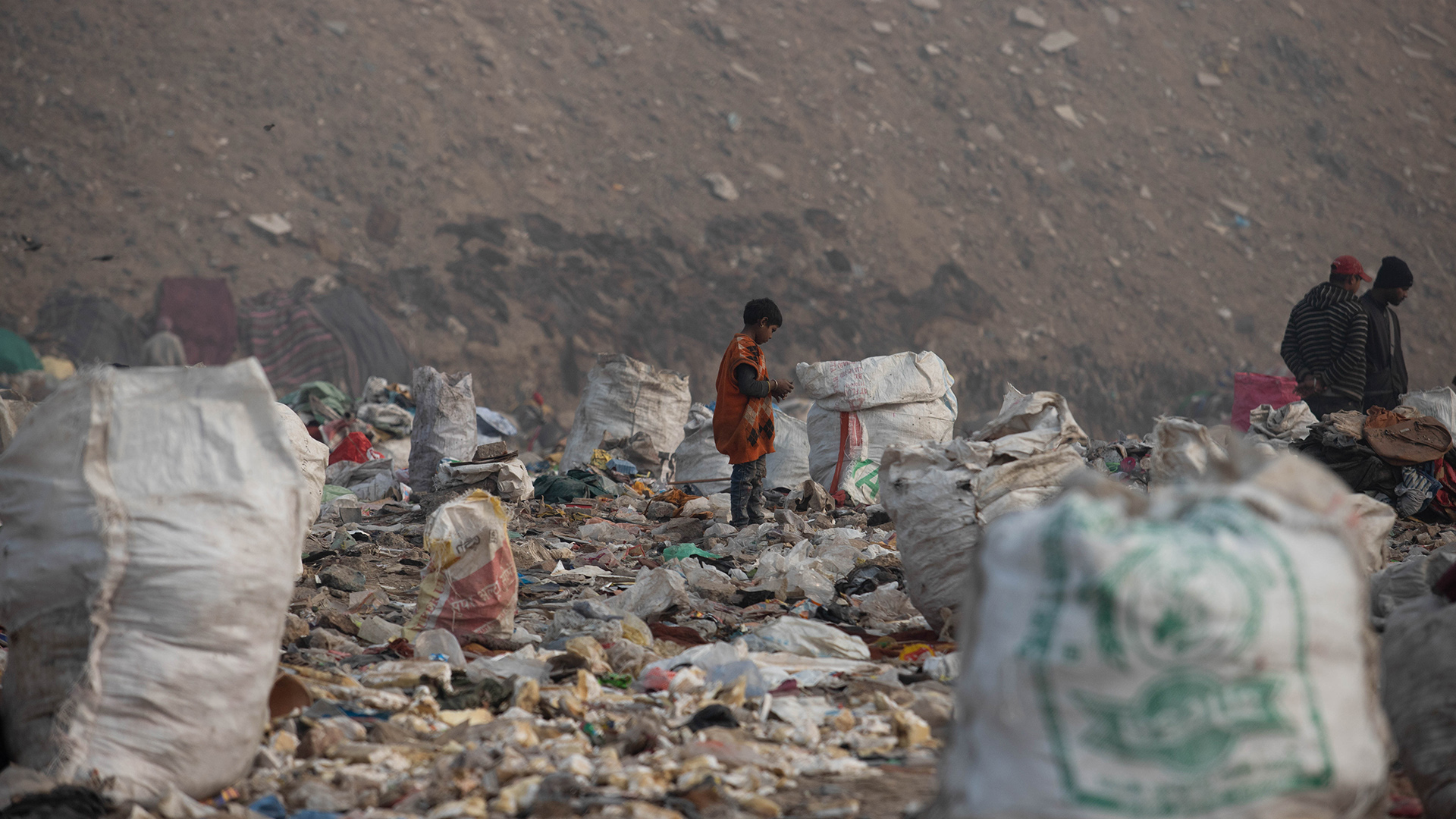Ein junger Lumpensammler sucht auf der Bhalswa-Mülldeponie im Abfall nach Verwertbarem.  | picture alliance/dpa