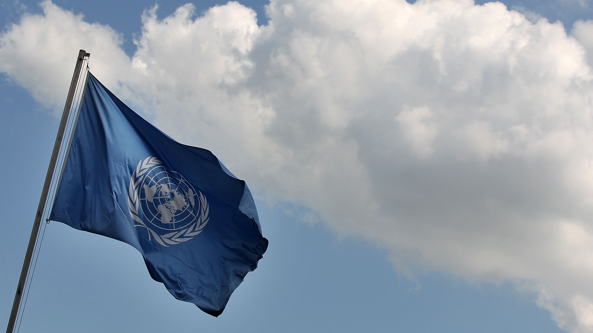 Blaue Fahne mit UN-Logo | picture alliance / dpa