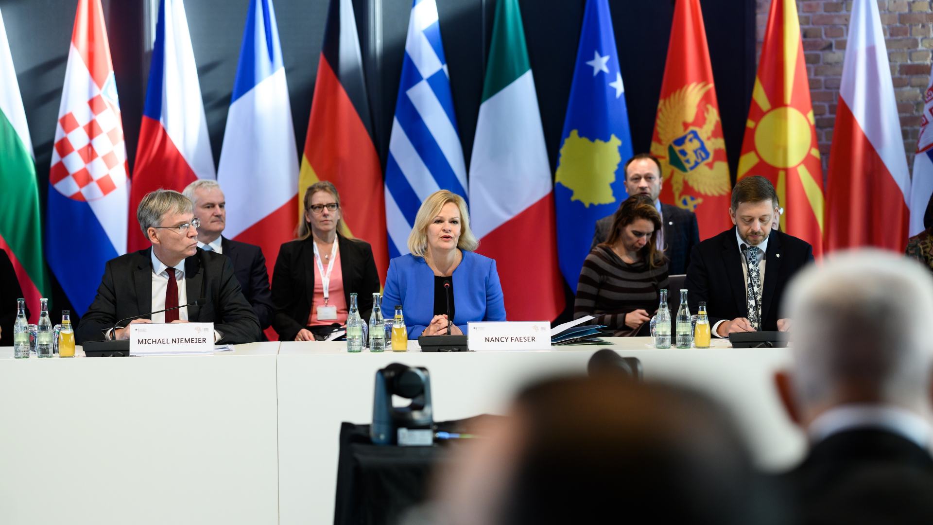 Bundesministerin für Inneres und Heimat, Nancy Faeser, eröffnet eine internationalen Konferenz zu Fragen der inneren Sicherheit und Migration über den Westbalkan. | dpa