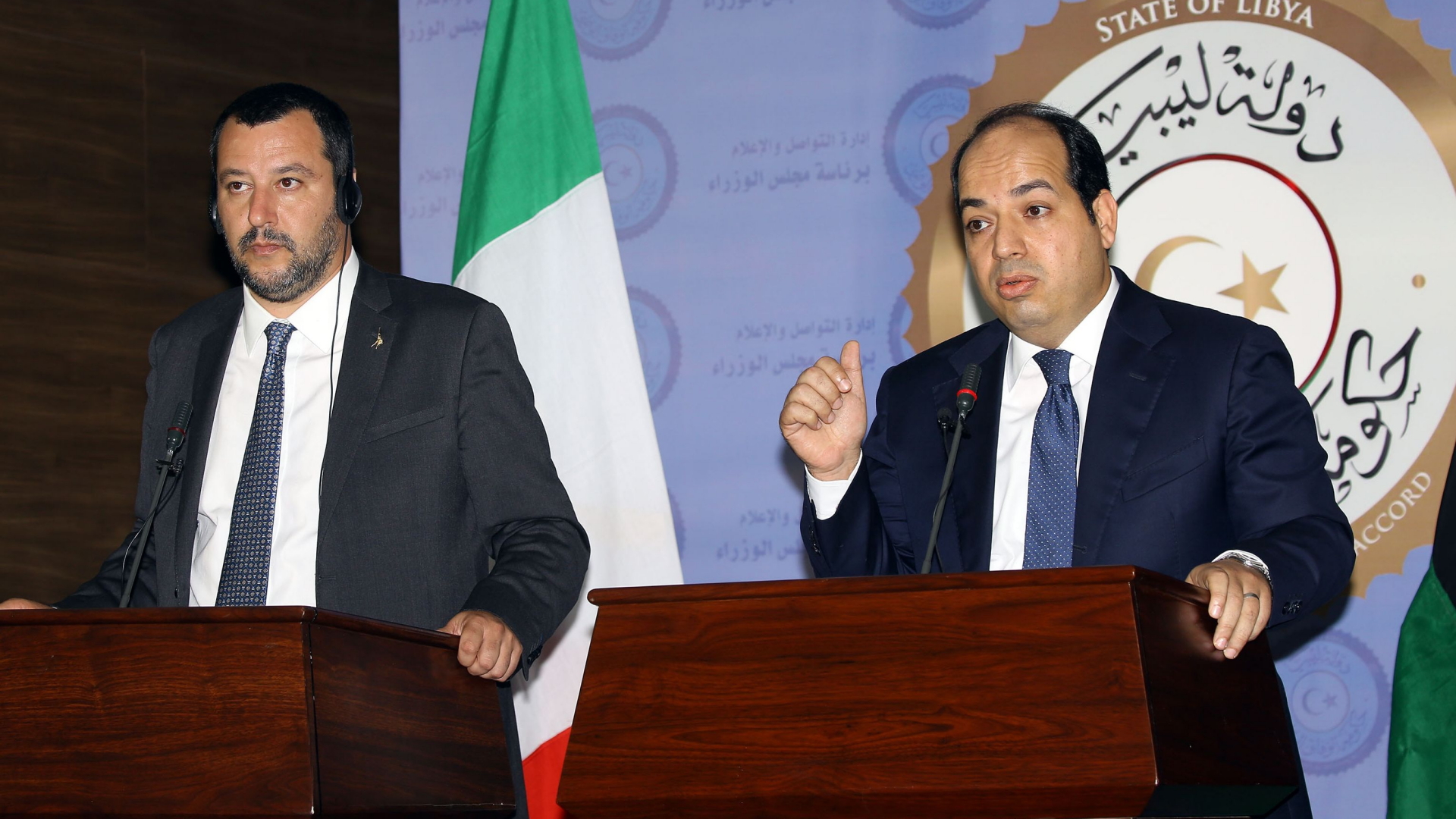 Italiens Innenminister Salvini und Libyens Premier Ahmed Maiteeq | AFP