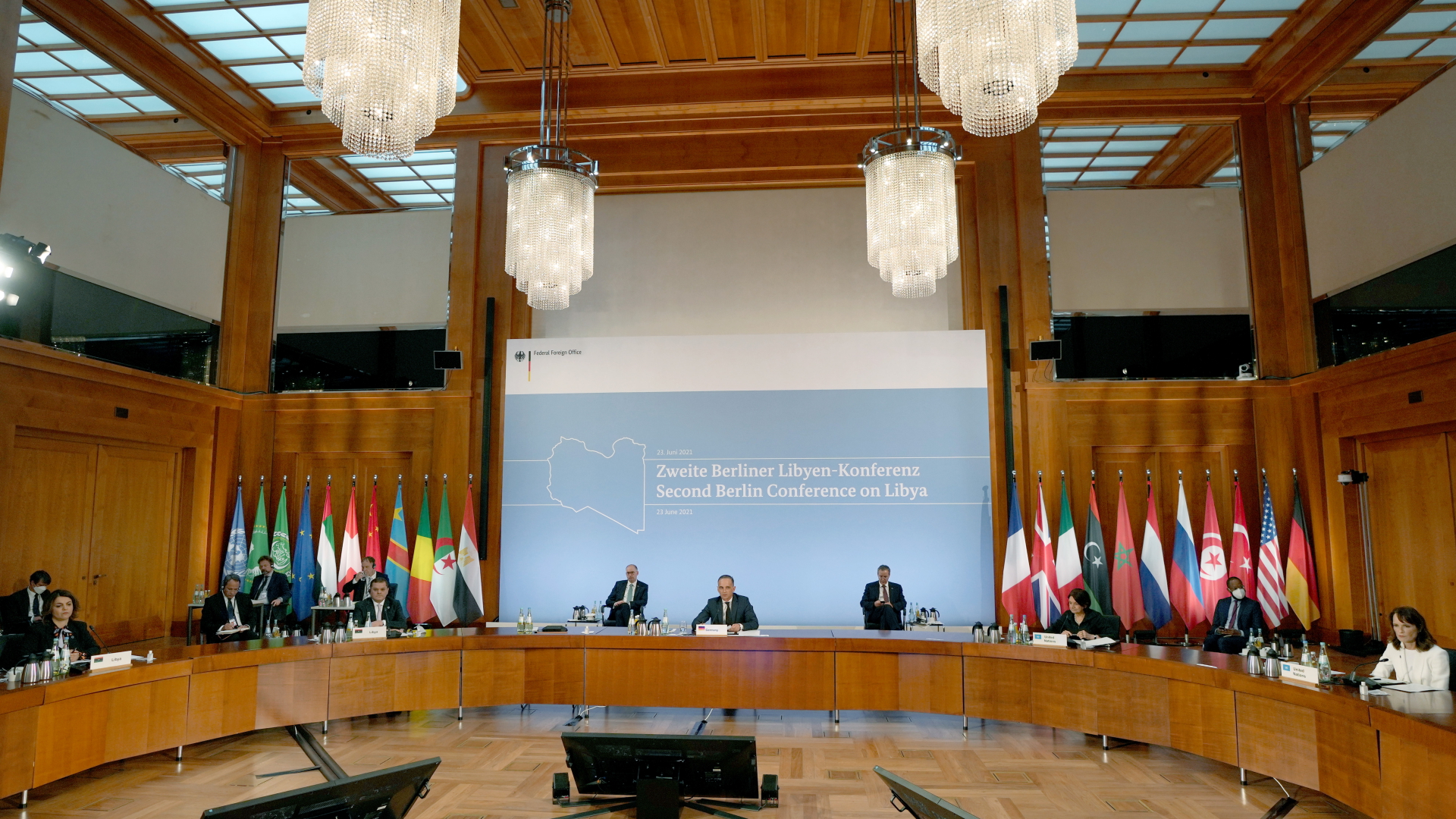 Heiko Maas eröffnet die zweite internationale Libyen-Konferenz in Berlin. | dpa