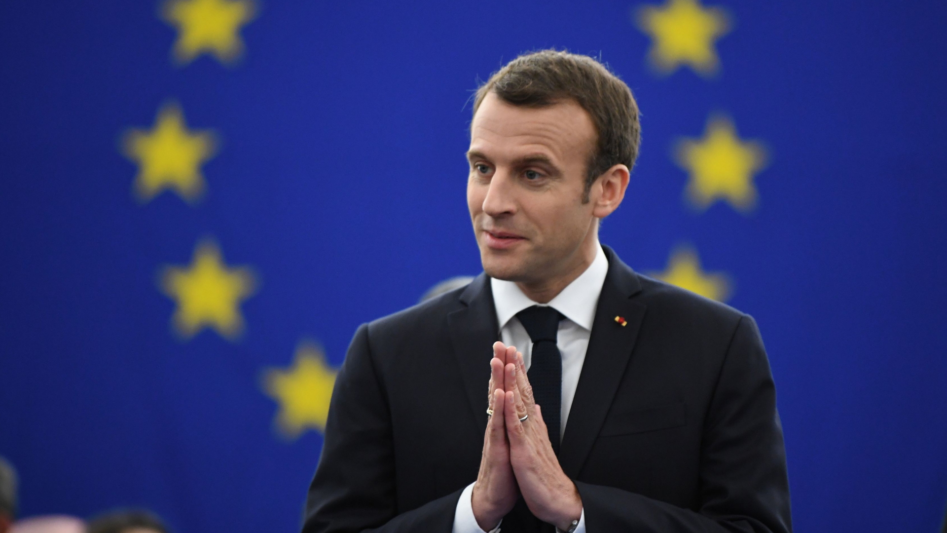 Frankreichs Präsident Emmanuel Macron vor seiner Rede im Europaparlament.