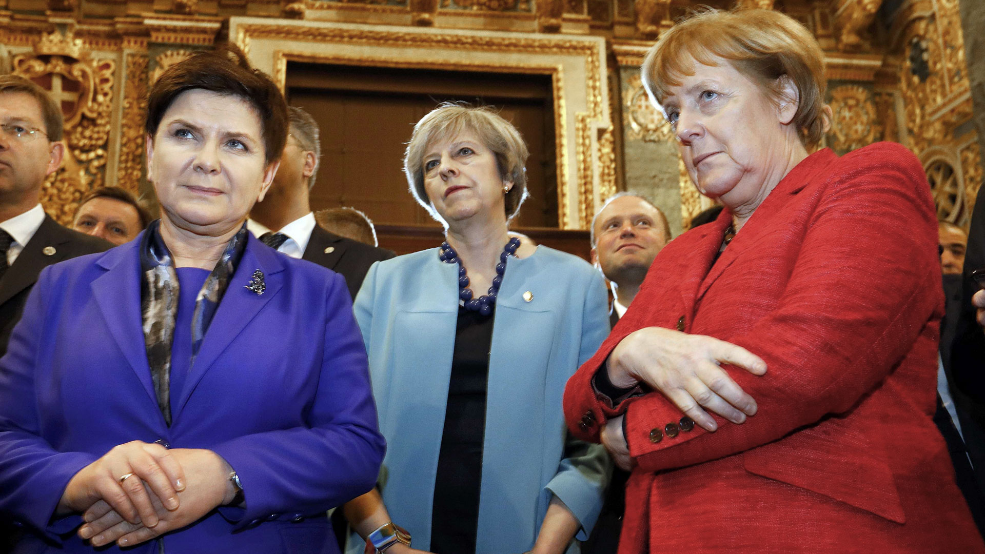 Beata Szydlo, Theresa May und Angela Merkel. | REUTERS