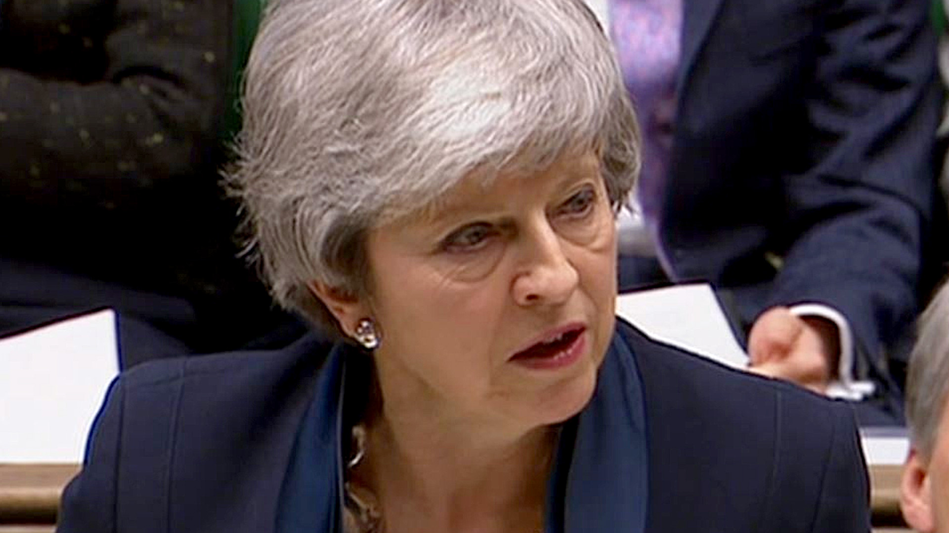 Großbritanniens Premierminister Theresa May bei einer Rede im Unterhaus | dpa