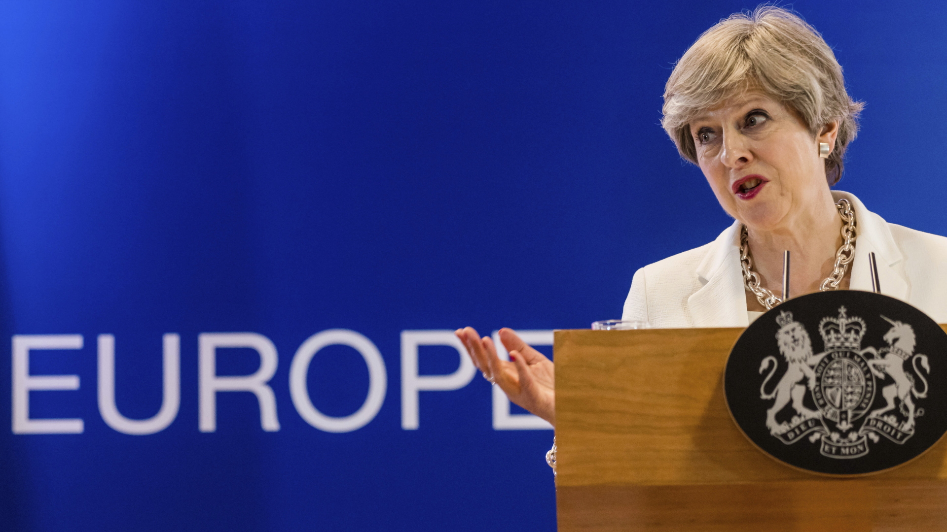 Theresa May auf einer Pressekonferenz nach dem EU-Gipfel im Juni 2017
