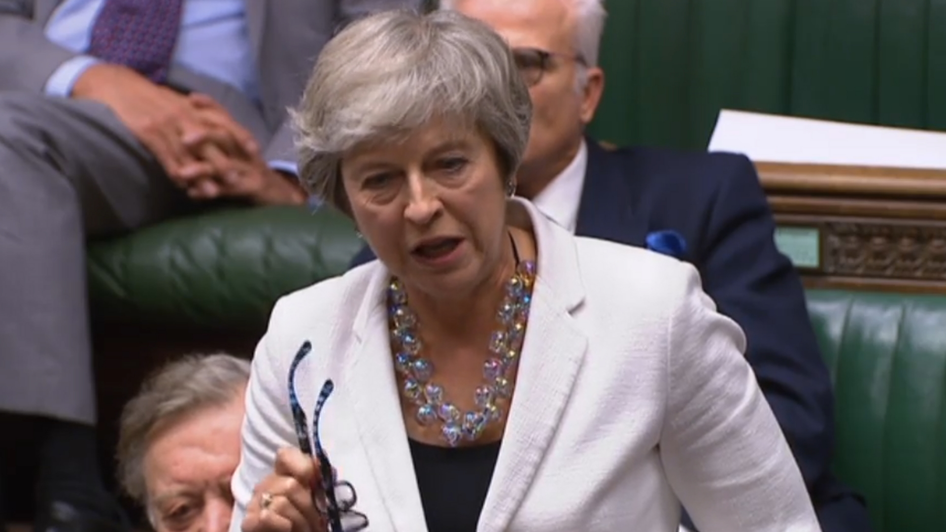 Die ehemalige Premierministerin Theresa May spricht bei der Brexit-Debatte im Unterhaus. | AFP