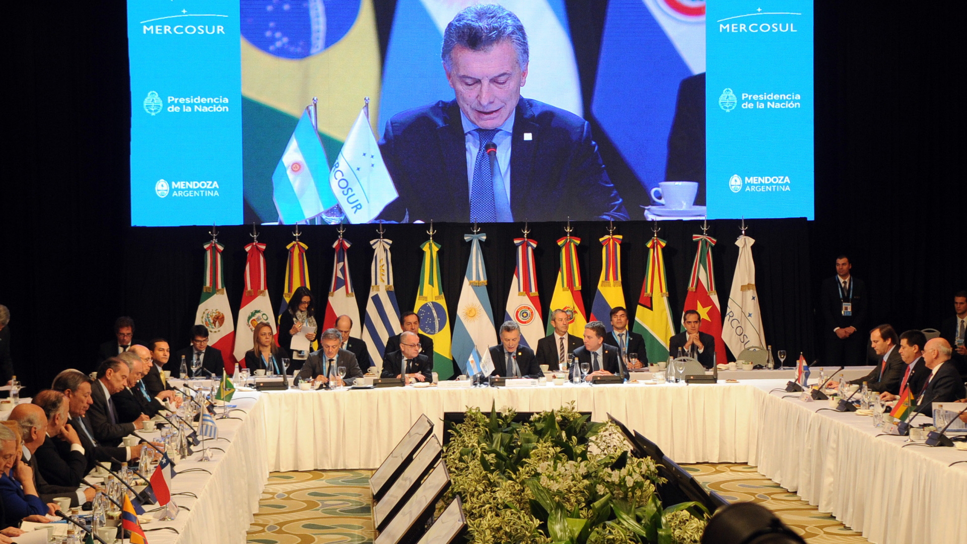Argentiniens Präsident Mauricio Macri spricht bei der Eröffnung des Gipfeltreffens Mercosur.  | dpa