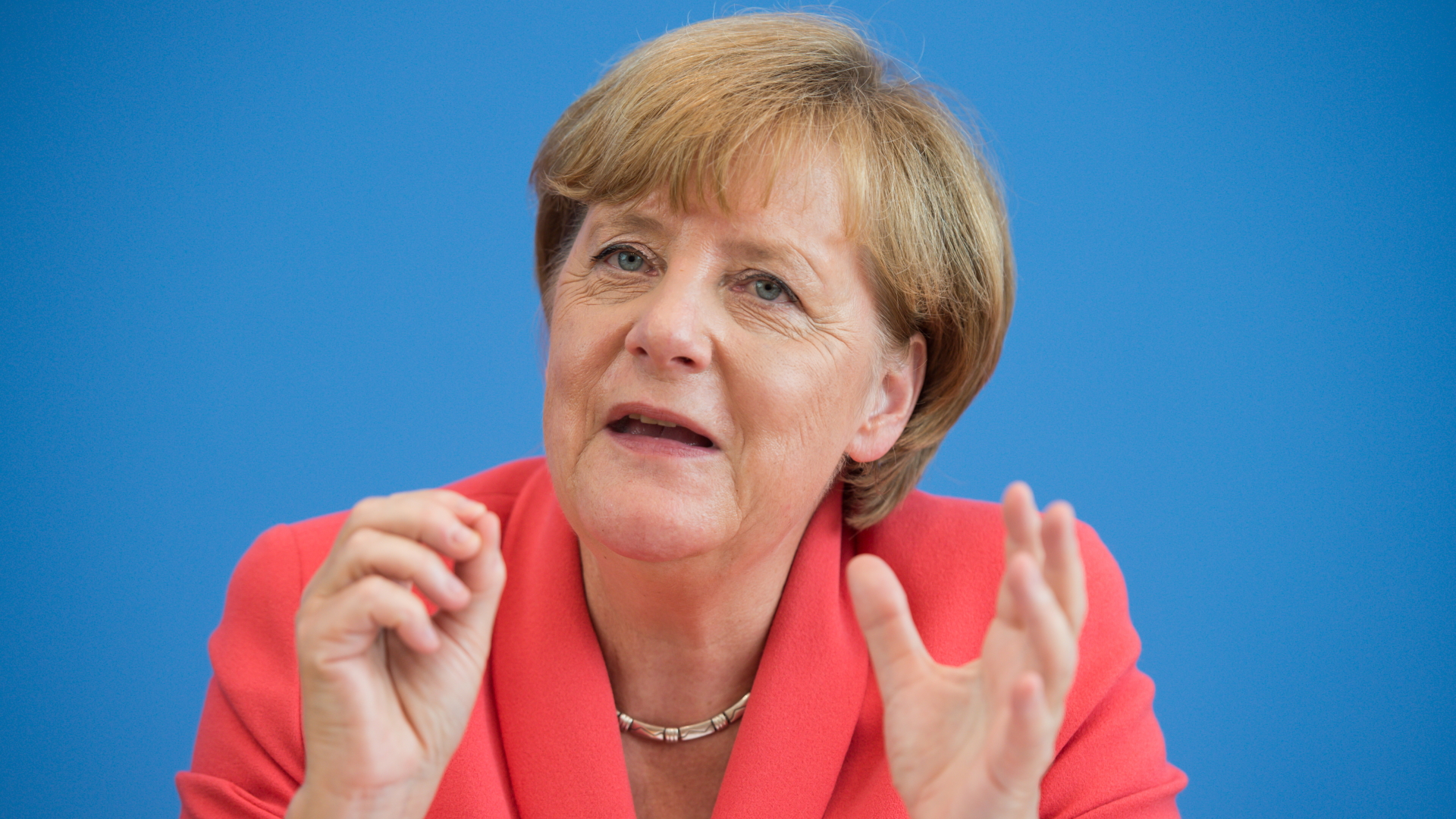 Kanzlerin Merkel bei ihrer Sommer-PK am 31. August 2015. | dpa