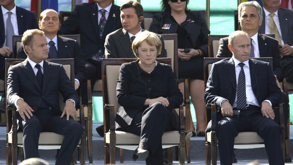 Angela Merkel, Donald Tusk und Wladimir Putin
