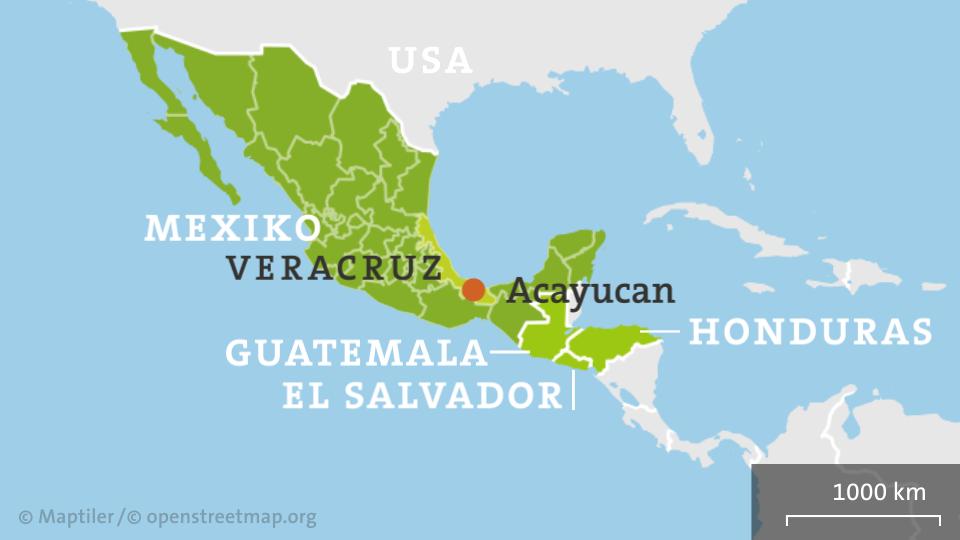 Karte: Acayucan in Veracruz, Mexiko mit Nachbarländern 