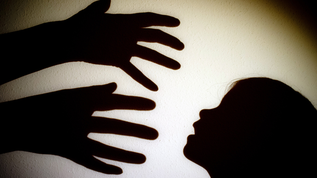 Schatten von Händen einer erwachsenen Person und dem Kopf eines Kindes an einer Wand eines Zimmers | dpa