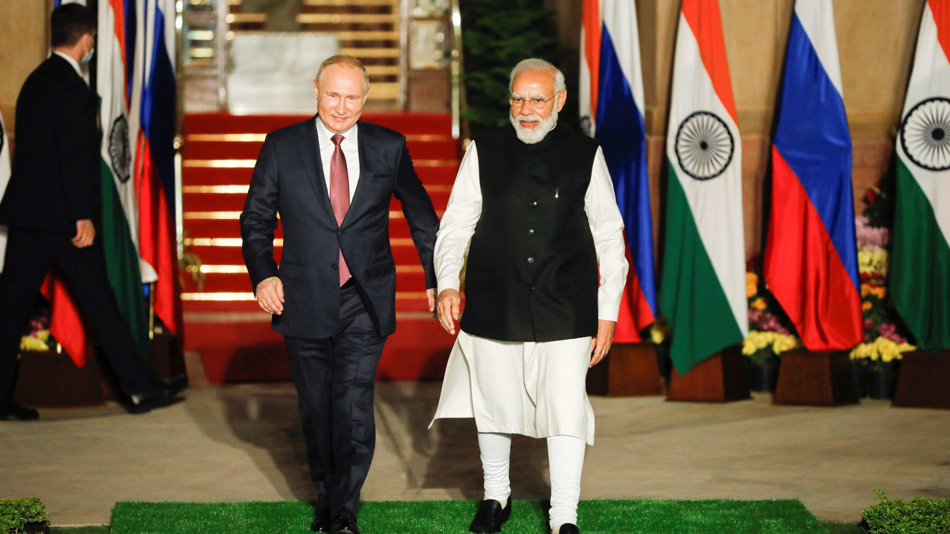Indiens Premier Modi und Russlands Präsident Putin bei einem Treffen im Dezember 021 in Neu-Dehli | REUTERS