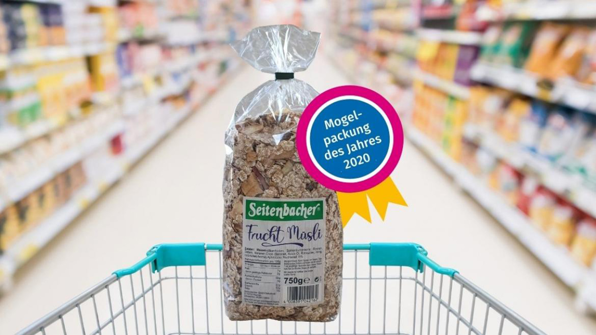 Fruchtmüsli von Seitenbacher mit dem Logo Mogelpackung des Jahres 2020 der Verbraucherzentrale Hamburg