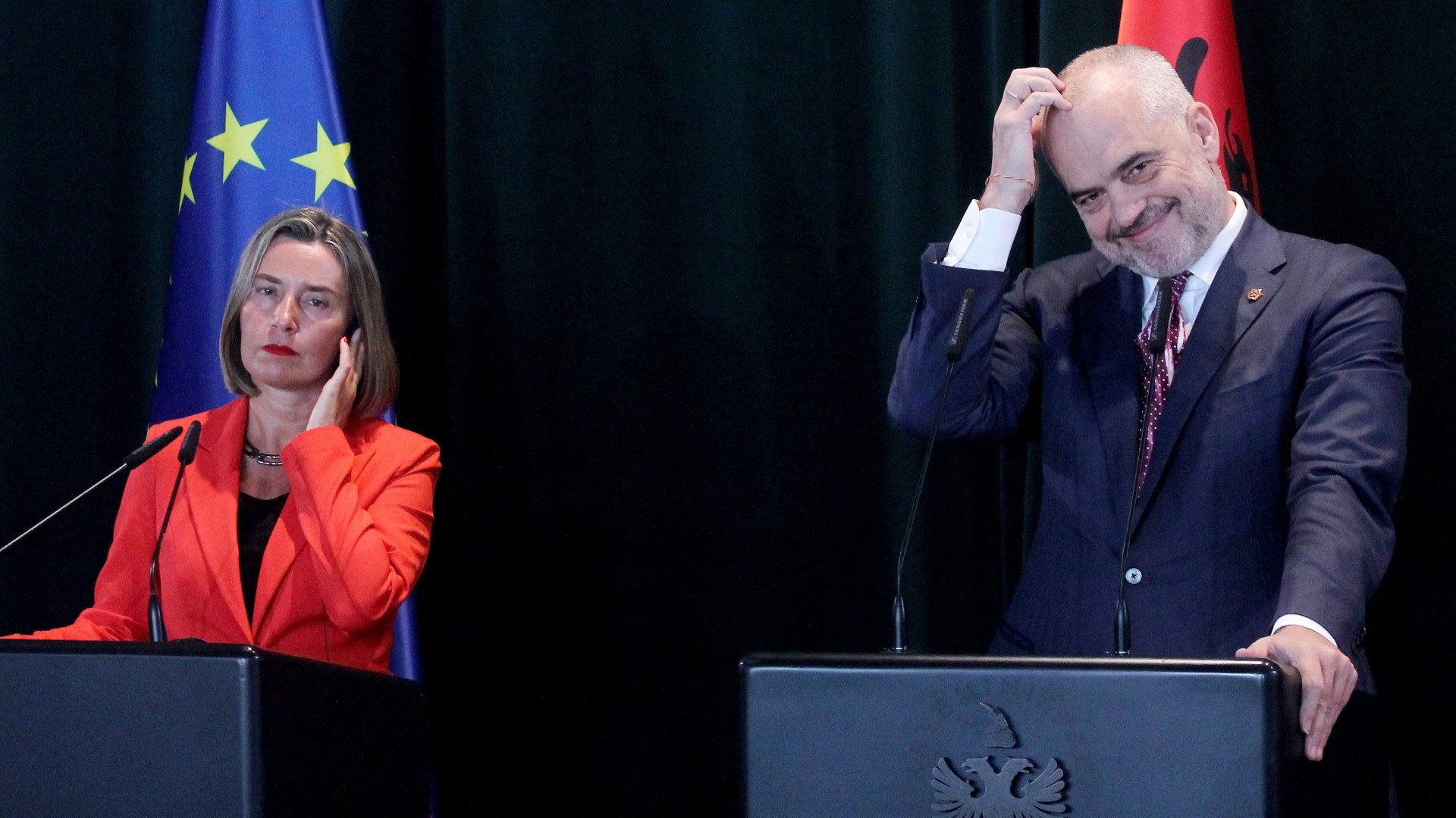 EU-Außenbeauftragte Mogherini und Albaniens Regierungschef Rama. | MALTON DIBRA/EPA-EFE/REX/Shutter