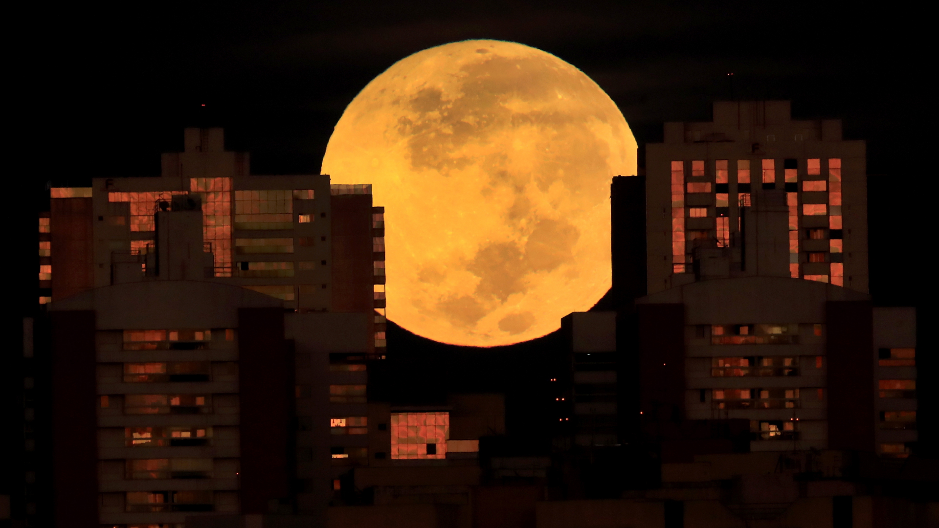 Ein Supermond steht kurz vor einer Mondfinsternis am frühen Morgen am Himmel über der brasilianischen Hauptstadt. | dpa