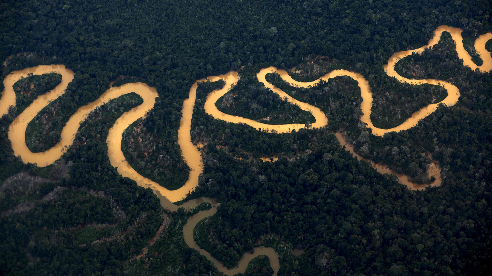 Eine Luftaufnahme des Mucajai-Flusses im indigenen Gebiet der Yanomami im brasilianischen Bundesstaat Roraima. | AFP