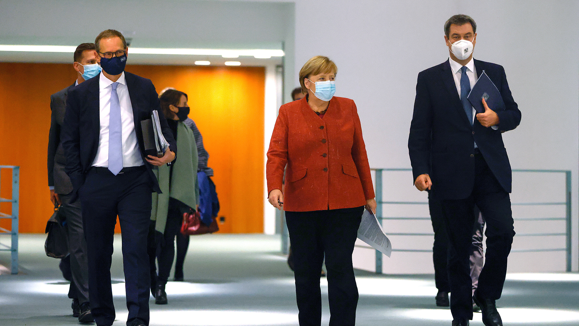 Michael Müller, Angela Merkel und Markus Söder