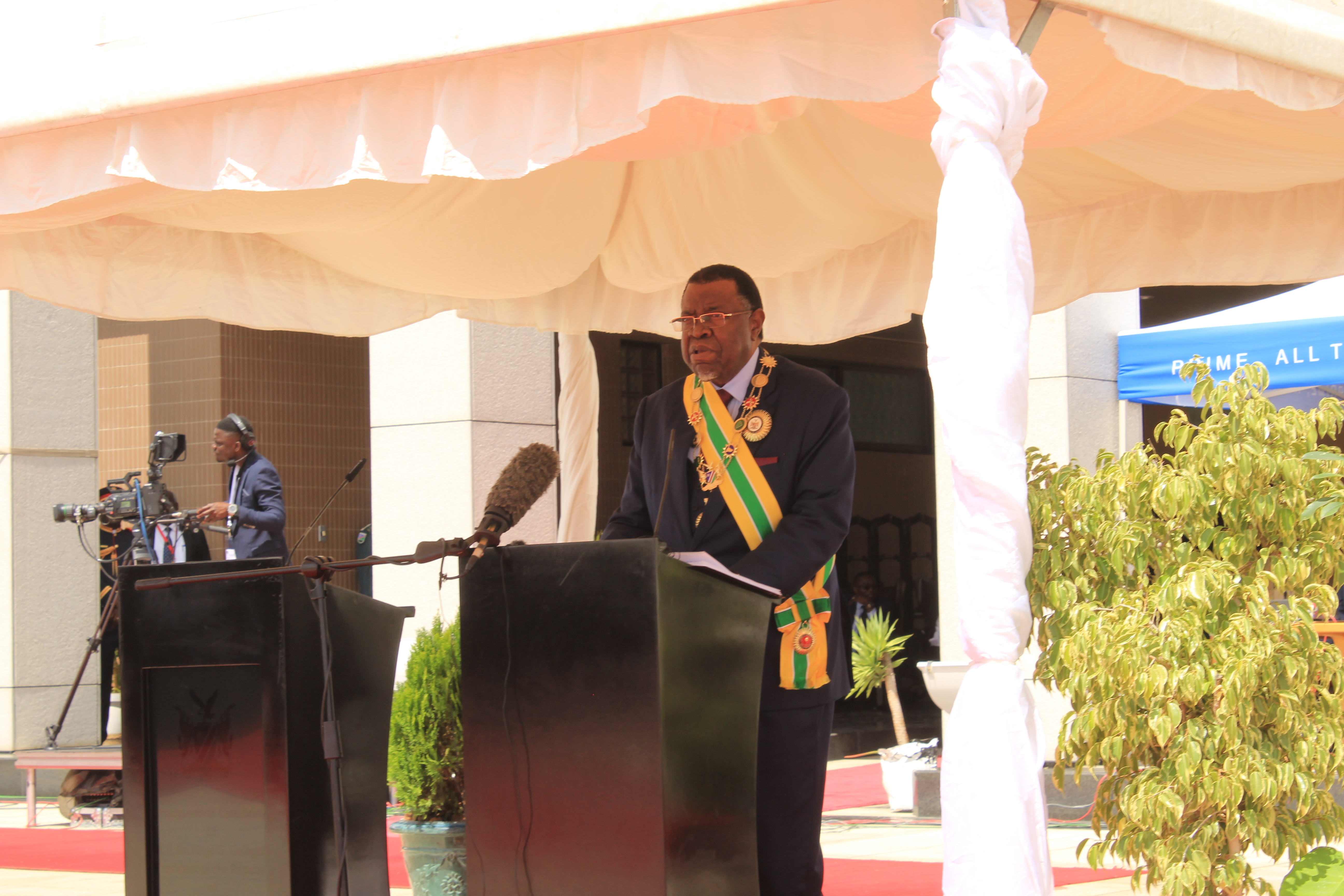 Namibias Präsident Geingob bei einer Rede | picture alliance/dpa/XinHua