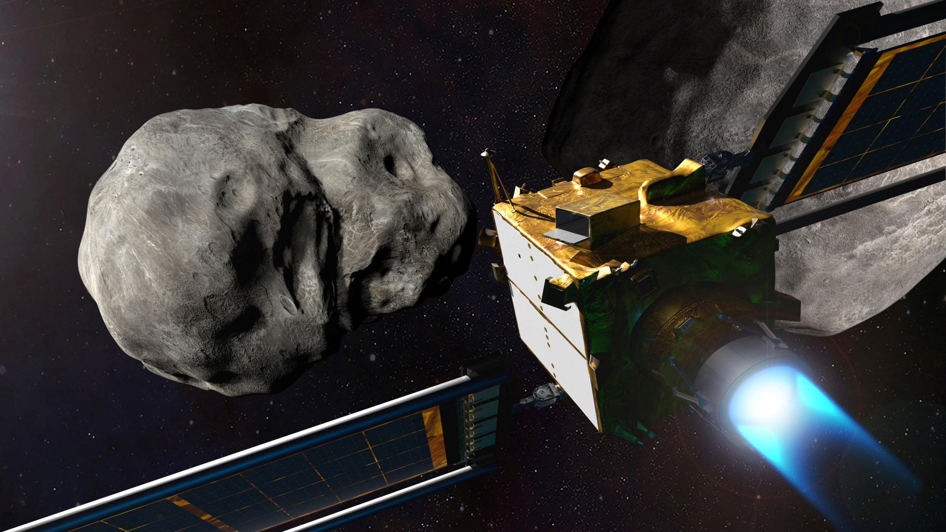 NASA-Sonde der Mission DART vor Asteroid (Simulation)