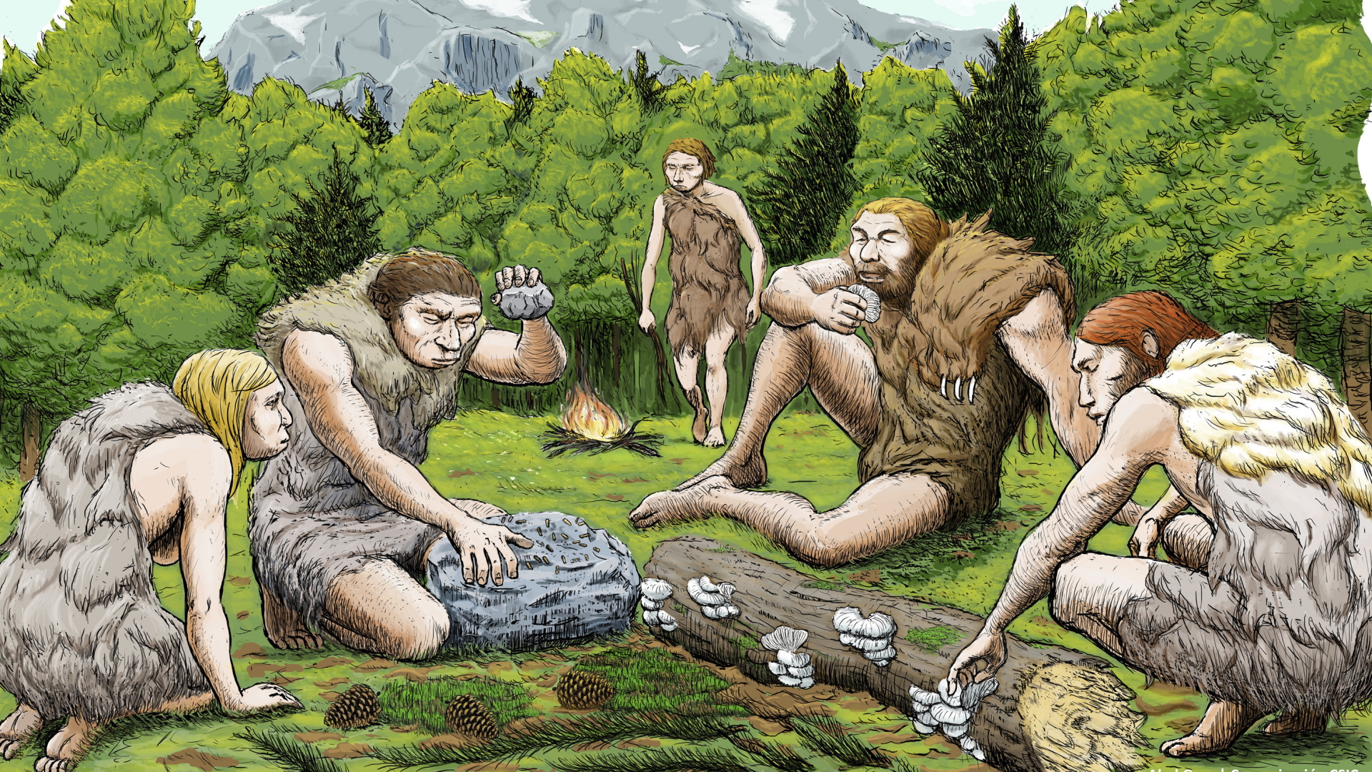 Zeichnung von Neandertalern
