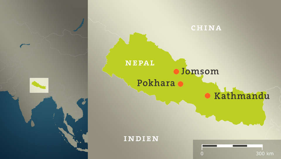 Karte: Nepal mit Pokhara, Jomsom und Kathmandu | null