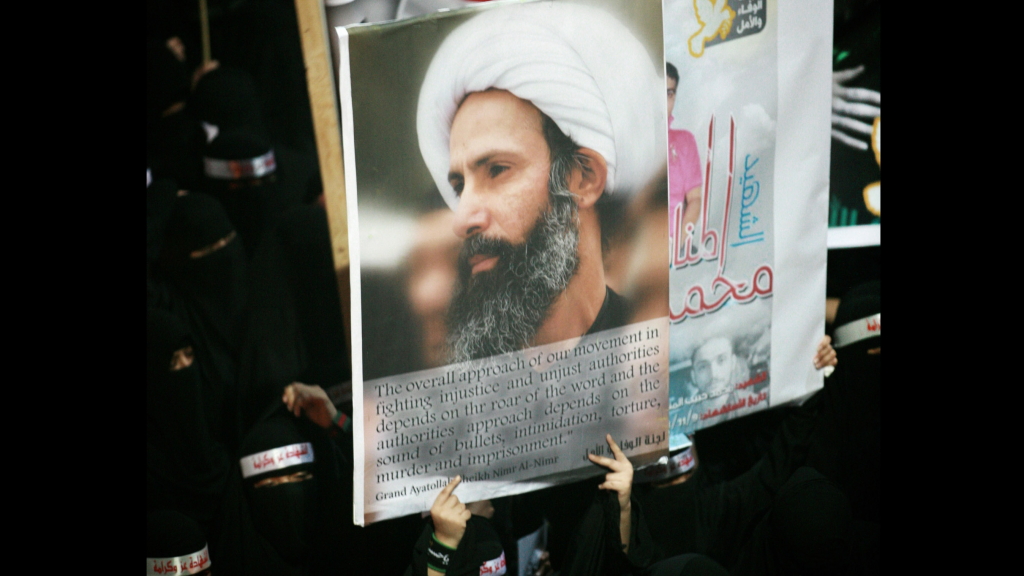 Der schiitische Führer Nimr auf einem Plakat